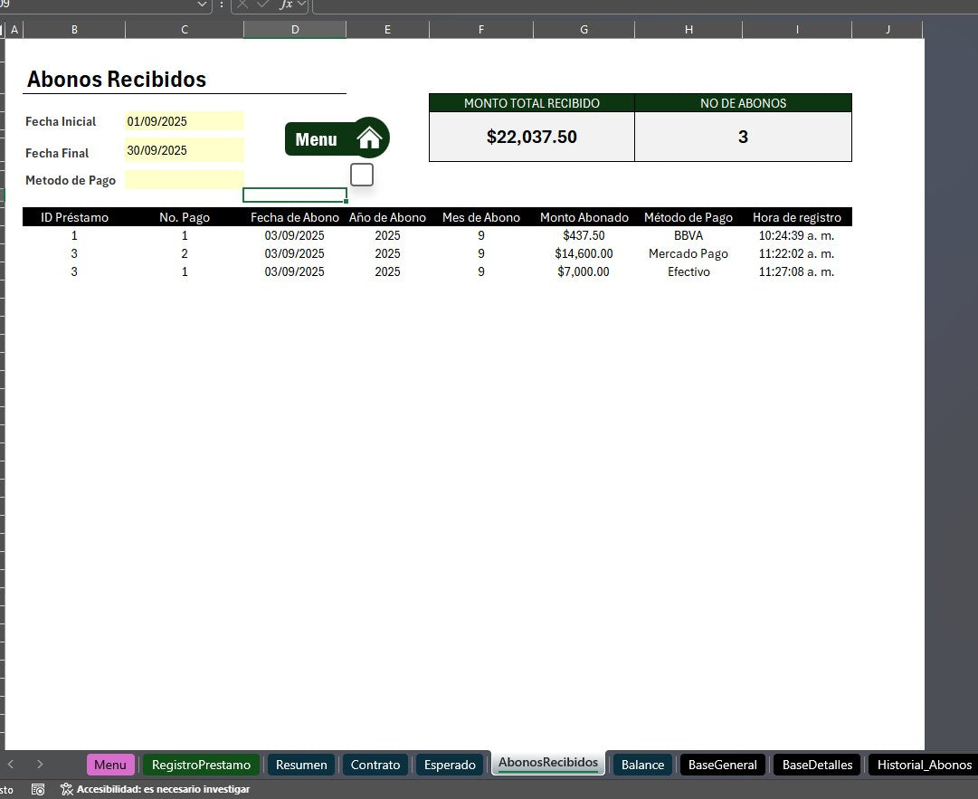 Sistema para Control de Préstamo, Crédito y Cobranza 2025 en Excel