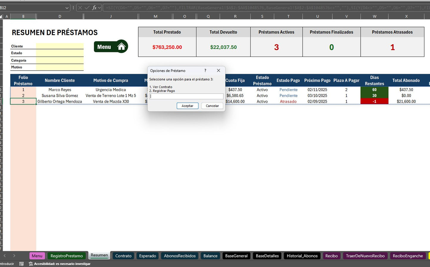 Sistema para Control de Préstamo, Crédito y Cobranza 2025 en Excel