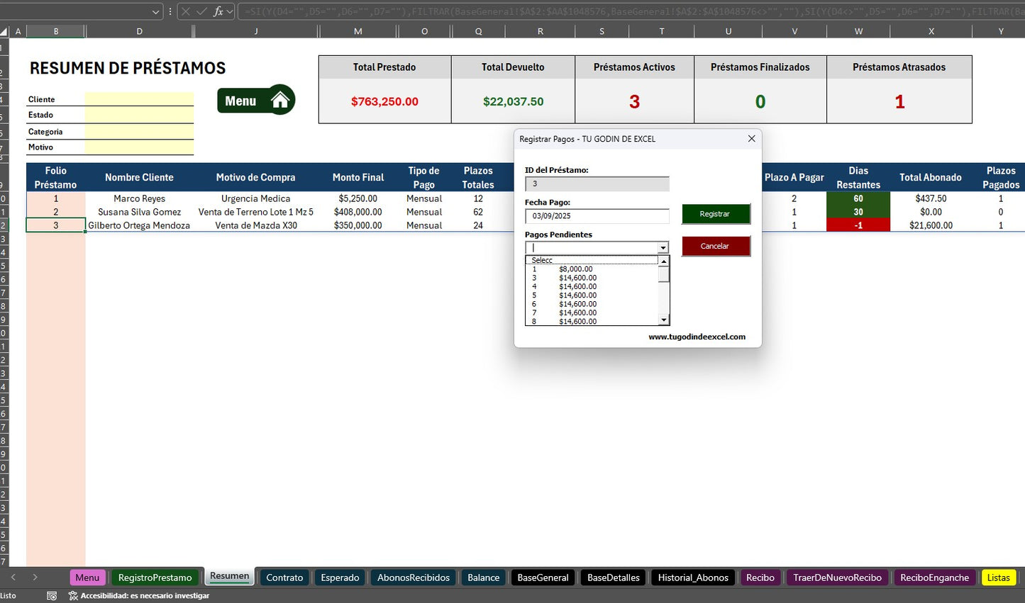 Sistema para Control de Préstamo, Crédito y Cobranza 2025 en Excel