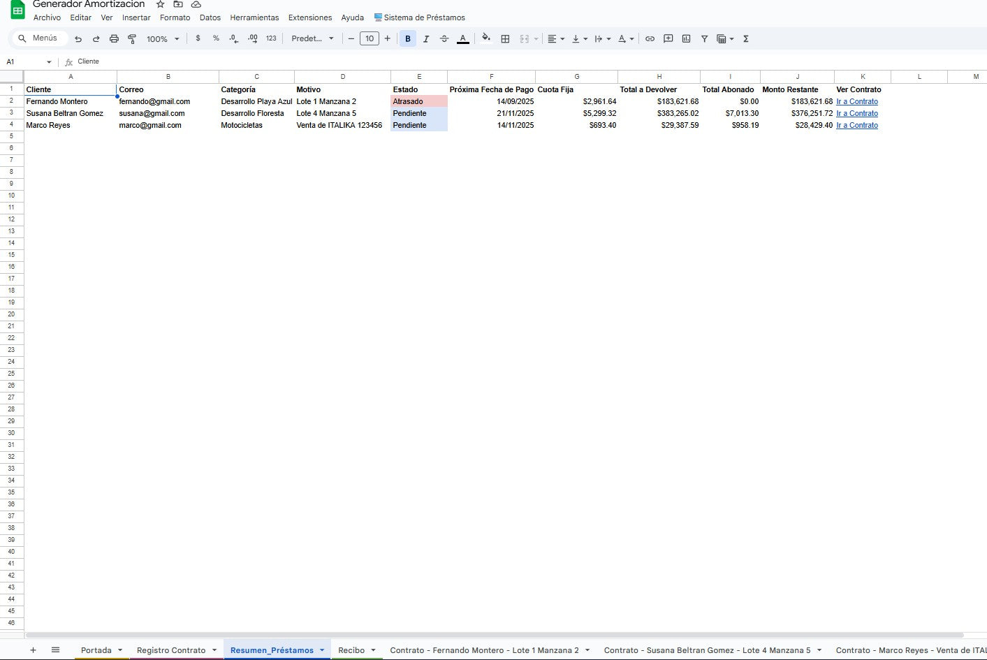 Sistema Generador de Tablas de Amotización 2025 en Google Sheets
