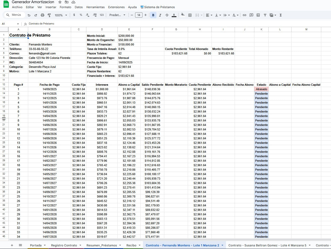 Sistema Generador de Tablas de Amotización 2025 en Google Sheets