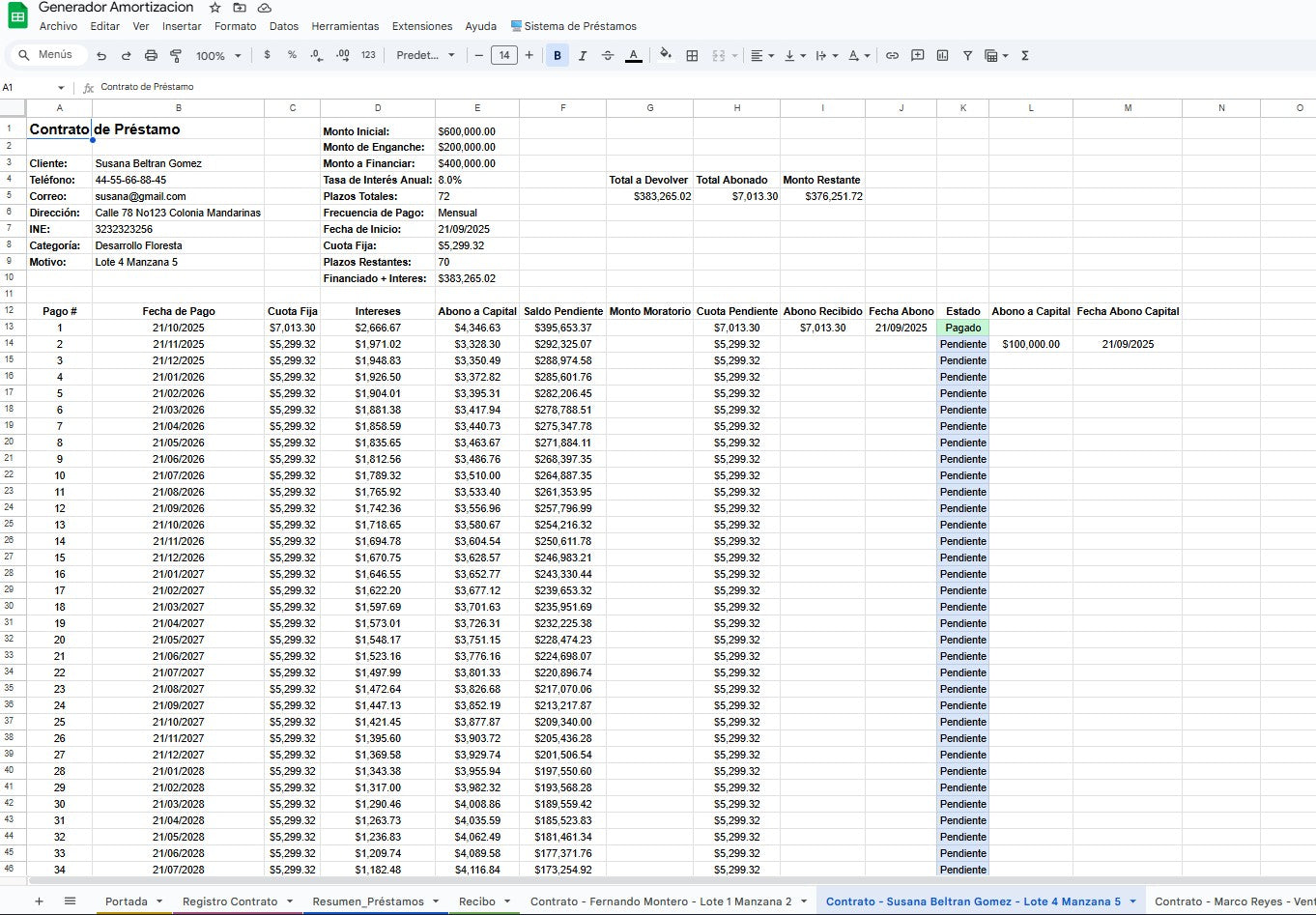 Sistema Generador de Tablas de Amotización 2025 en Google Sheets
