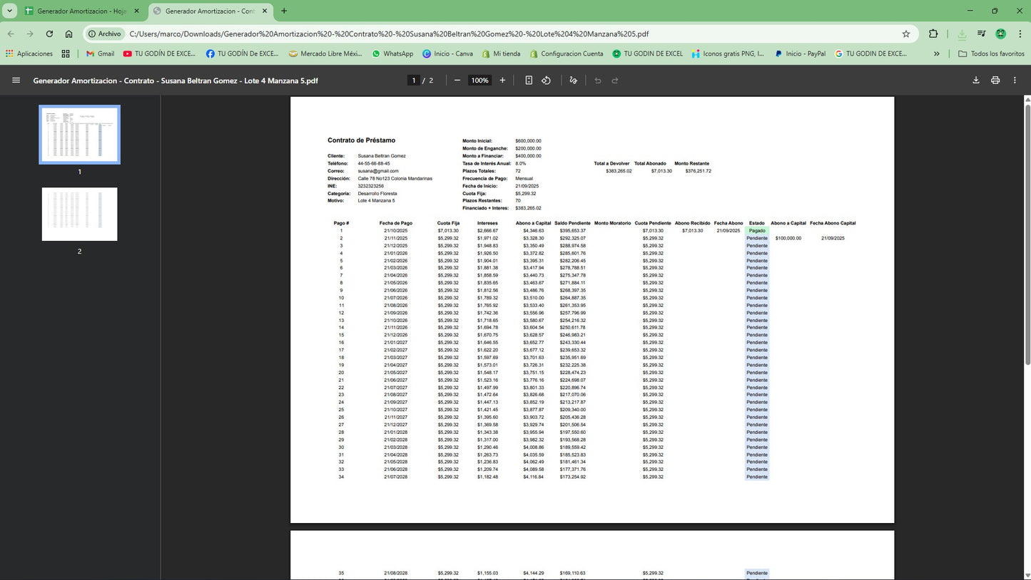 Sistema Generador de Tablas de Amotización 2025 en Google Sheets