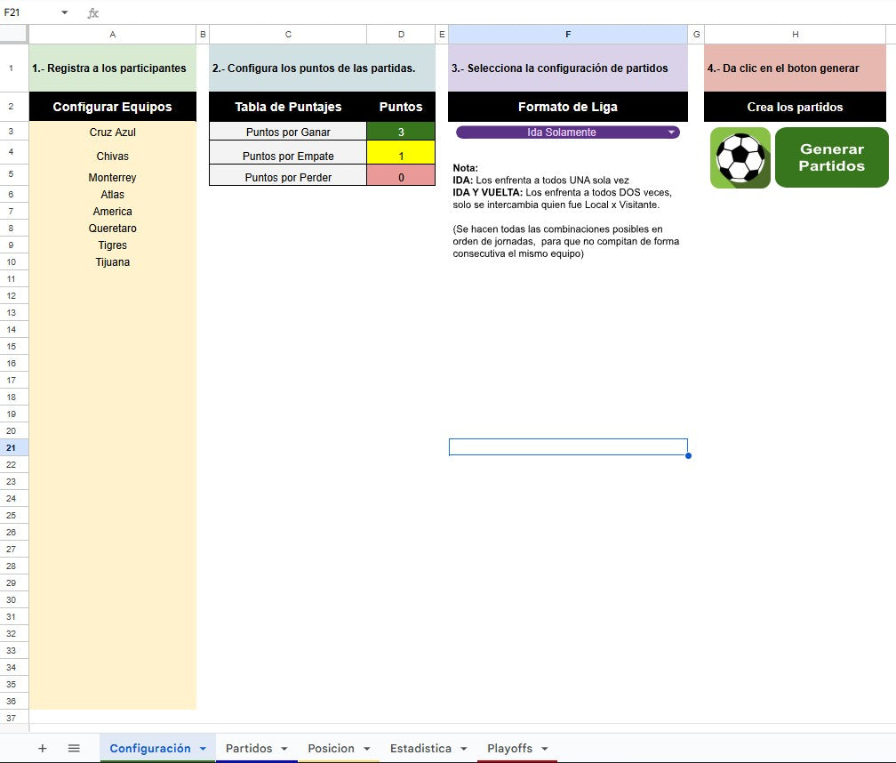 Generador de Torneos o Ligas Deportivas Multiusuario 2025 en Google Sheets