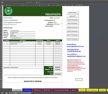 Sistema de Cotización 2026 Pro en Excel (Genera PDF,Guarda,Edita, Aprueba, Controla Estados y Abonos)