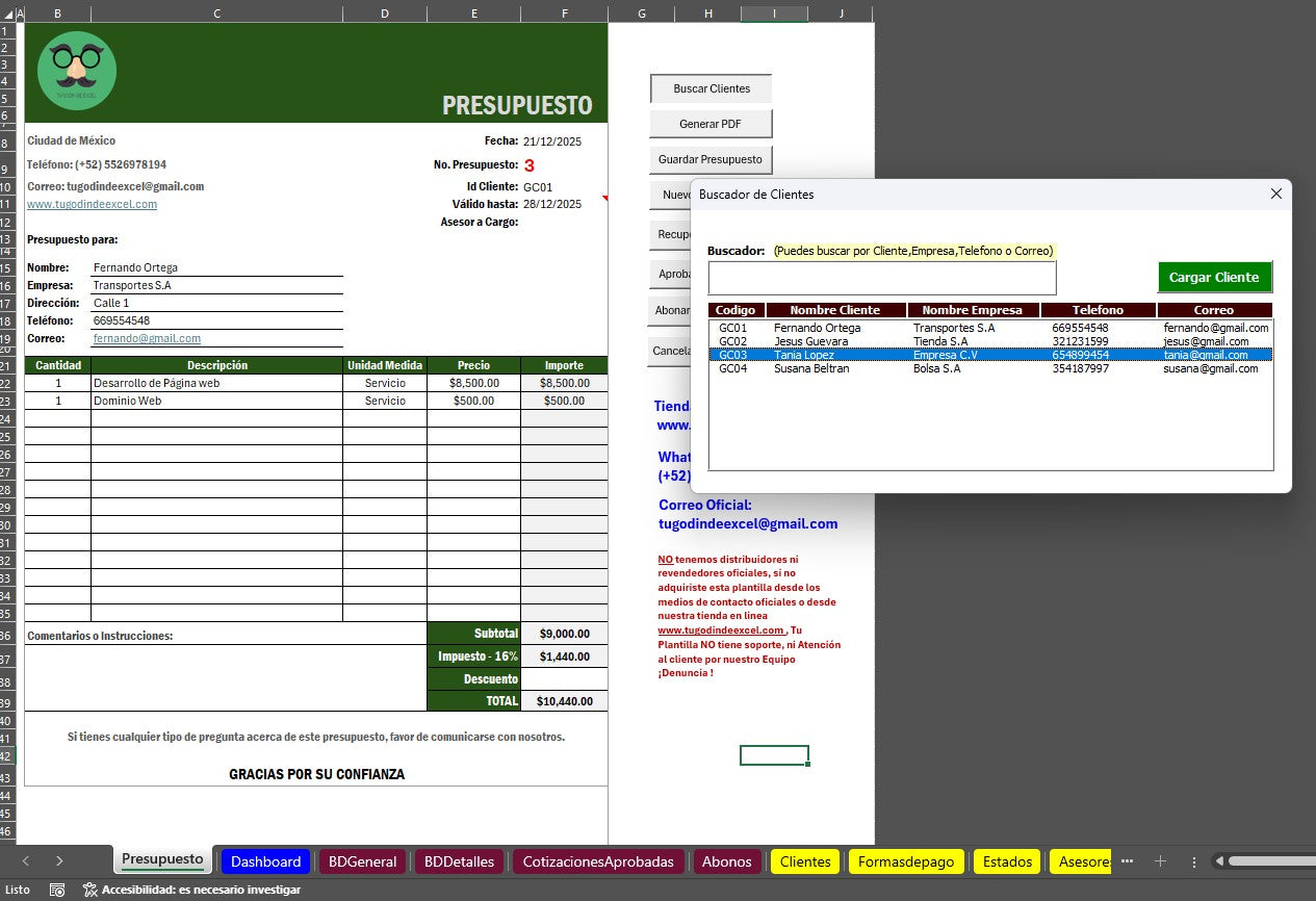 Sistema de Cotización 2026 Pro en Excel (Genera PDF,Guarda,Edita, Aprueba, Controla Estados y Abonos)