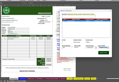 Sistema de Cotización 2026 Pro en Excel (Genera PDF,Guarda,Edita, Aprueba, Controla Estados y Abonos)
