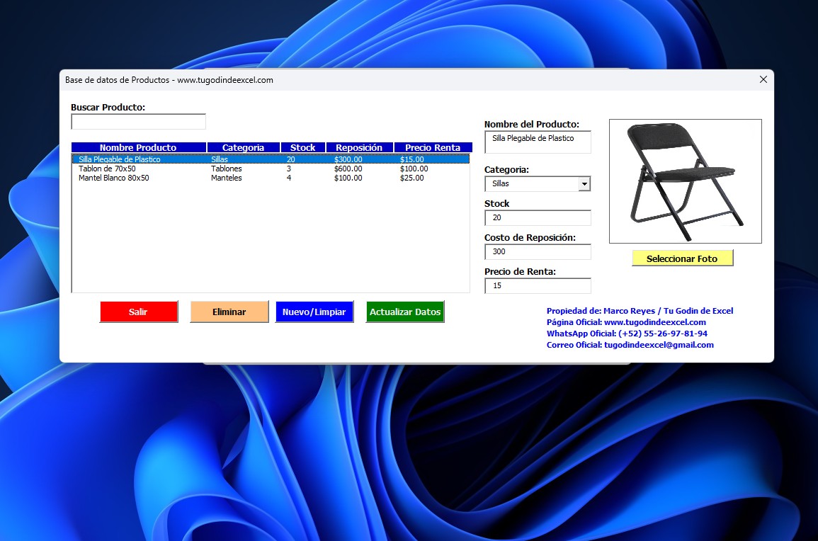 Sistema para Renta de Mesas y Sillas para Eventos 2026 en Excel
