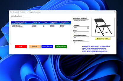 Sistema para Renta de Mesas y Sillas para Eventos 2026 en Excel