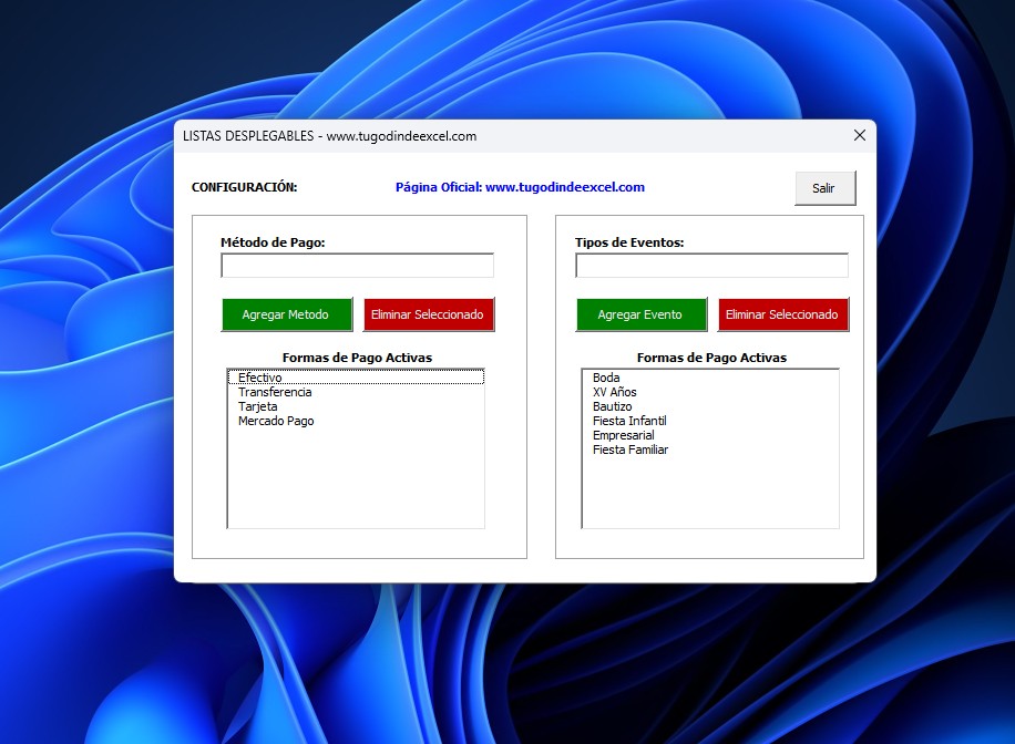 Sistema para Renta de Mesas y Sillas para Eventos 2026 en Excel