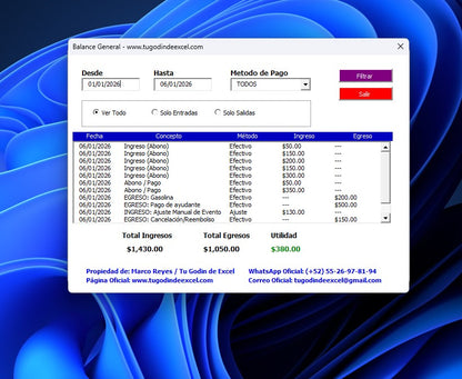 Sistema para Renta de Mesas y Sillas para Eventos 2026 en Excel
