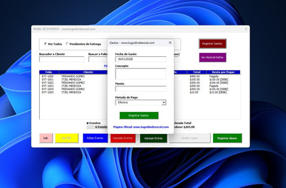 Sistema para Renta de Mesas y Sillas para Eventos 2026 en Excel