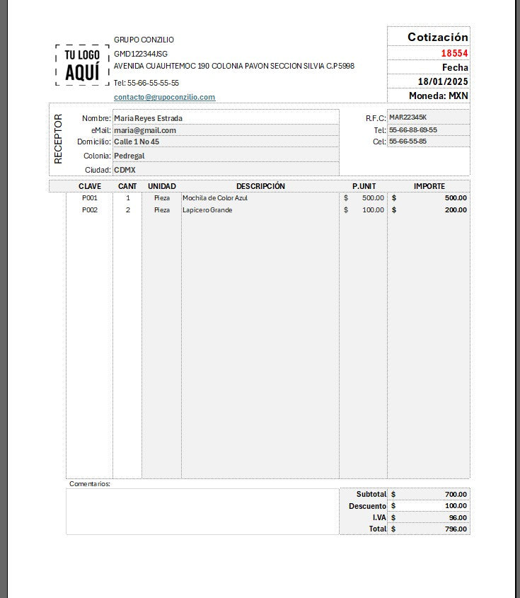 Formato de Hoja de Cotización Básica en Excel 2026