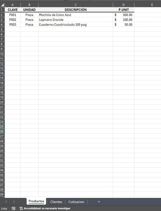 Formato de Hoja de Cotización Básica en Excel 2026