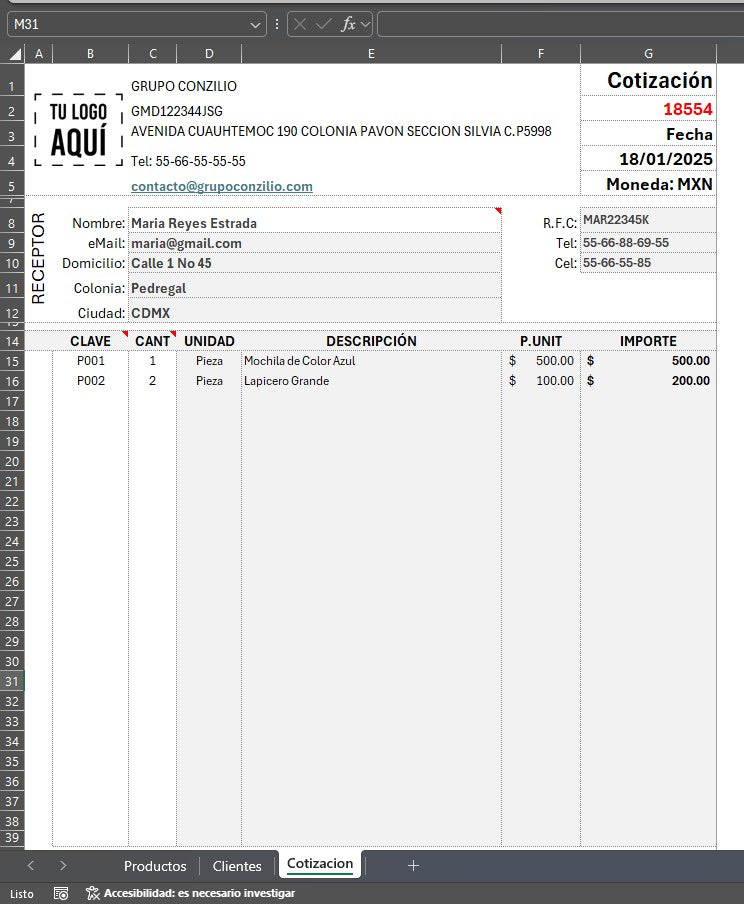 Formato de Hoja de Cotización Básica en Excel 2026