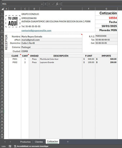 Formato de Hoja de Cotización Básica en Excel 2026
