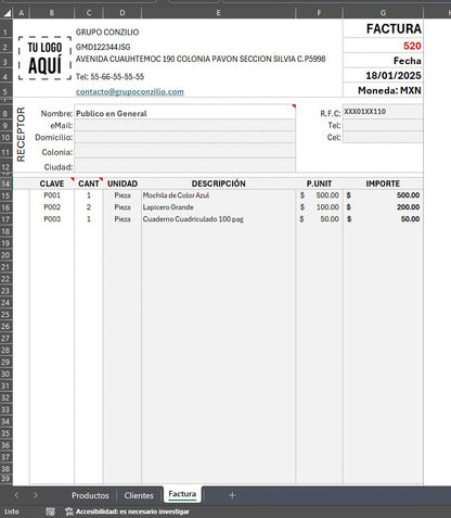 Formato de Factura Básica en Excel 2026