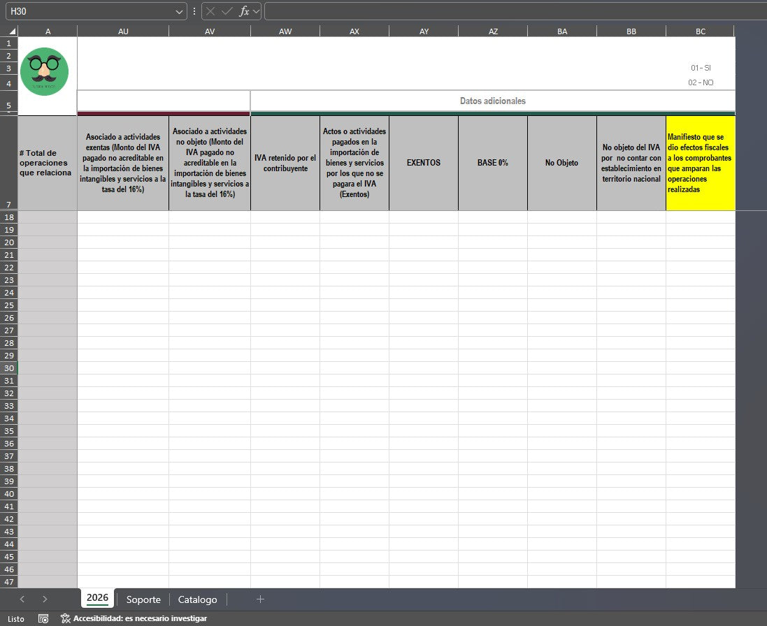 Plantilla Carga Batch (DIOT) 2026 en Excel
