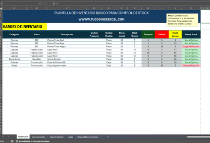 Formato de Inventario Basico para Control de Stock