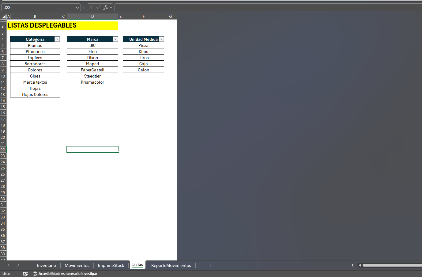Formato de Inventario Basico para Control de Stock