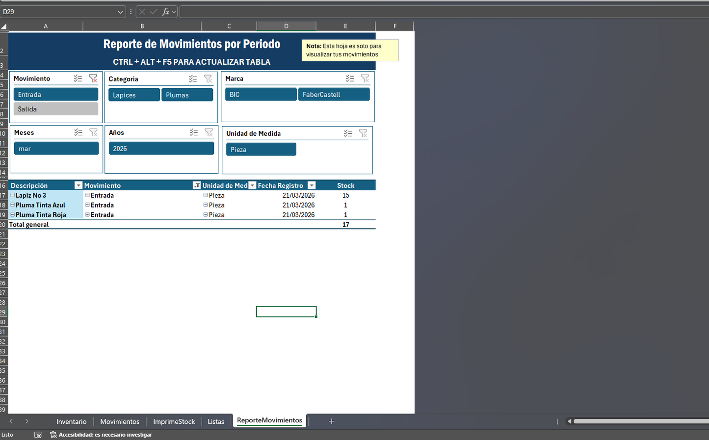 Formato de Inventario Basico para Control de Stock