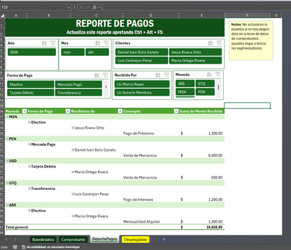 Formato para Control y Generador de Recibos de Pago ¡Multidivisas!