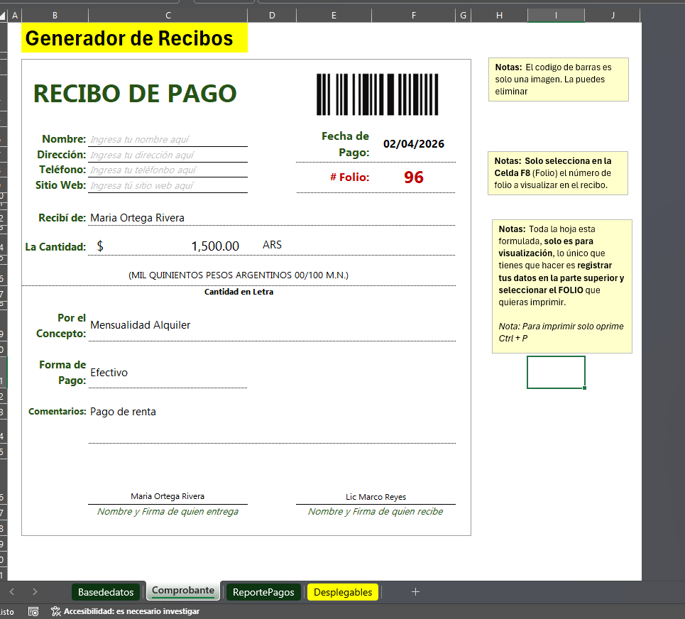 Formato para Control y Generador de Recibos de Pago ¡Multidivisas!