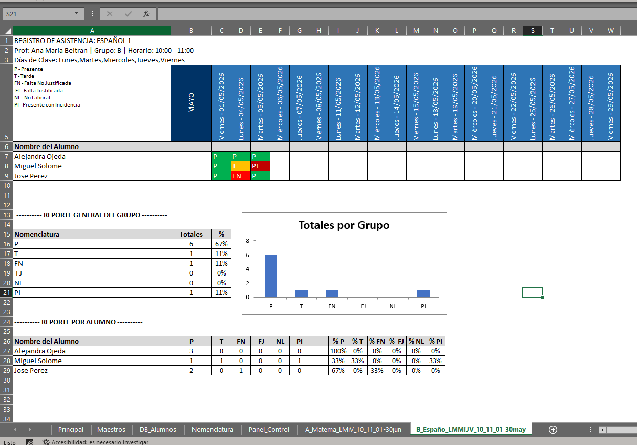 Generador de Listas de Asistencias para Escuela en Excel 2026 Windows/MAC