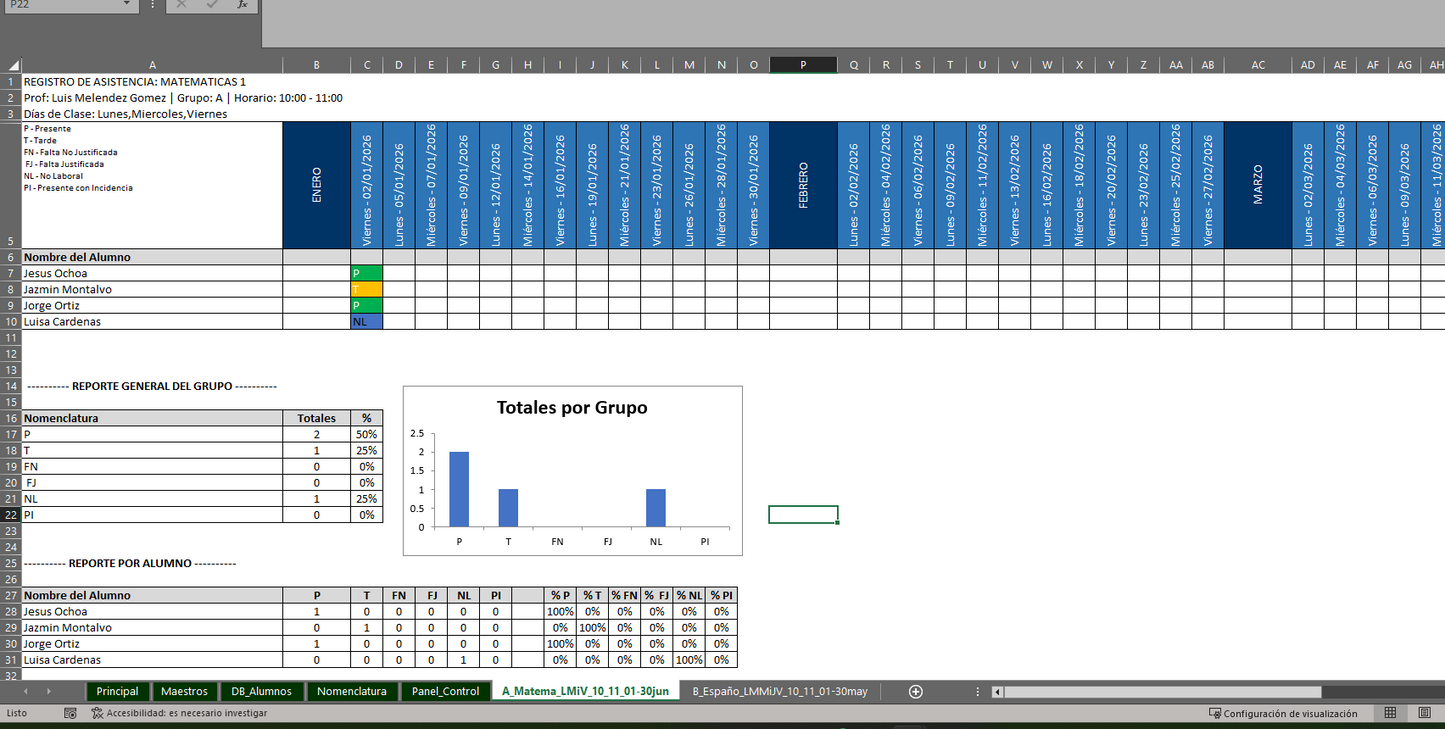 Generador de Listas de Asistencias para Escuela en Excel 2026 Windows/MAC