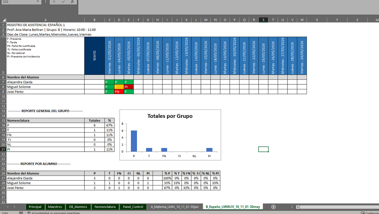 Generador de Listas de Asistencias para Escuela en Excel 2026 Windows/MAC