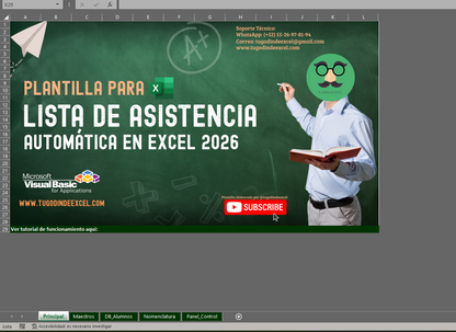 Generador de Listas de Asistencias para Escuela en Excel 2026 Windows/MAC