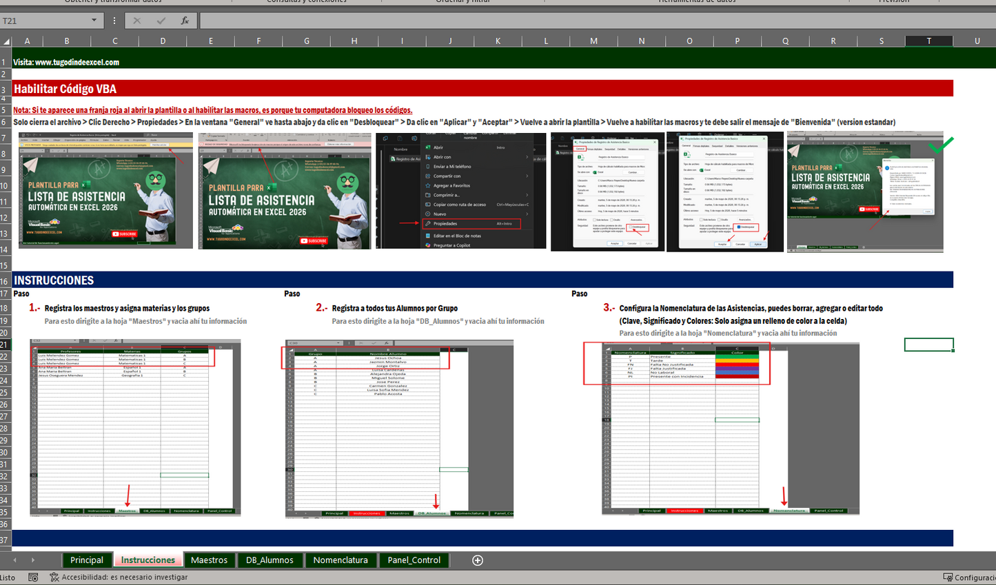 Generador de Listas de Asistencias para Escuela en Excel 2026 Windows/MAC