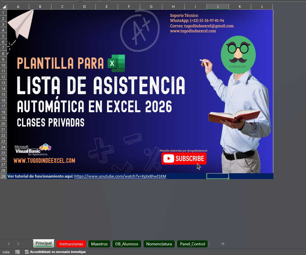 Generador de Listas de Asistencias para Clases Privadas en Excel 2026 Windows/MAC
