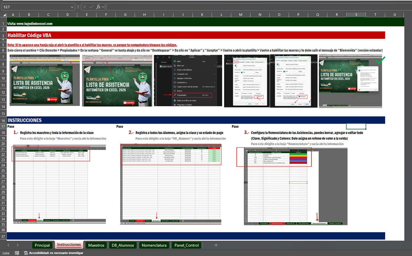 Generador de Listas de Asistencias para Clases Privadas en Excel 2026 Windows/MAC