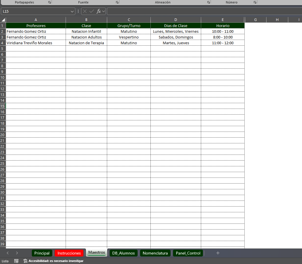 Generador de Listas de Asistencias para Clases Privadas en Excel 2026 Windows/MAC