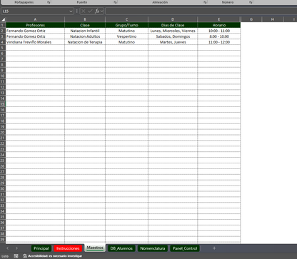 Generador de Listas de Asistencias para Clases Privadas en Excel 2026 Windows/MAC