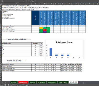 Generador de Listas de Asistencias para Clases Privadas en Excel 2026 Windows/MAC
