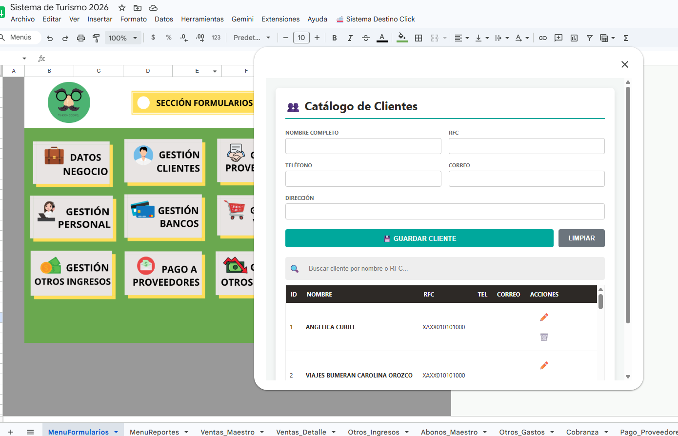 Sistema para Agencia Turistica en Google Sheets 2026 ¡Multiusuarios!