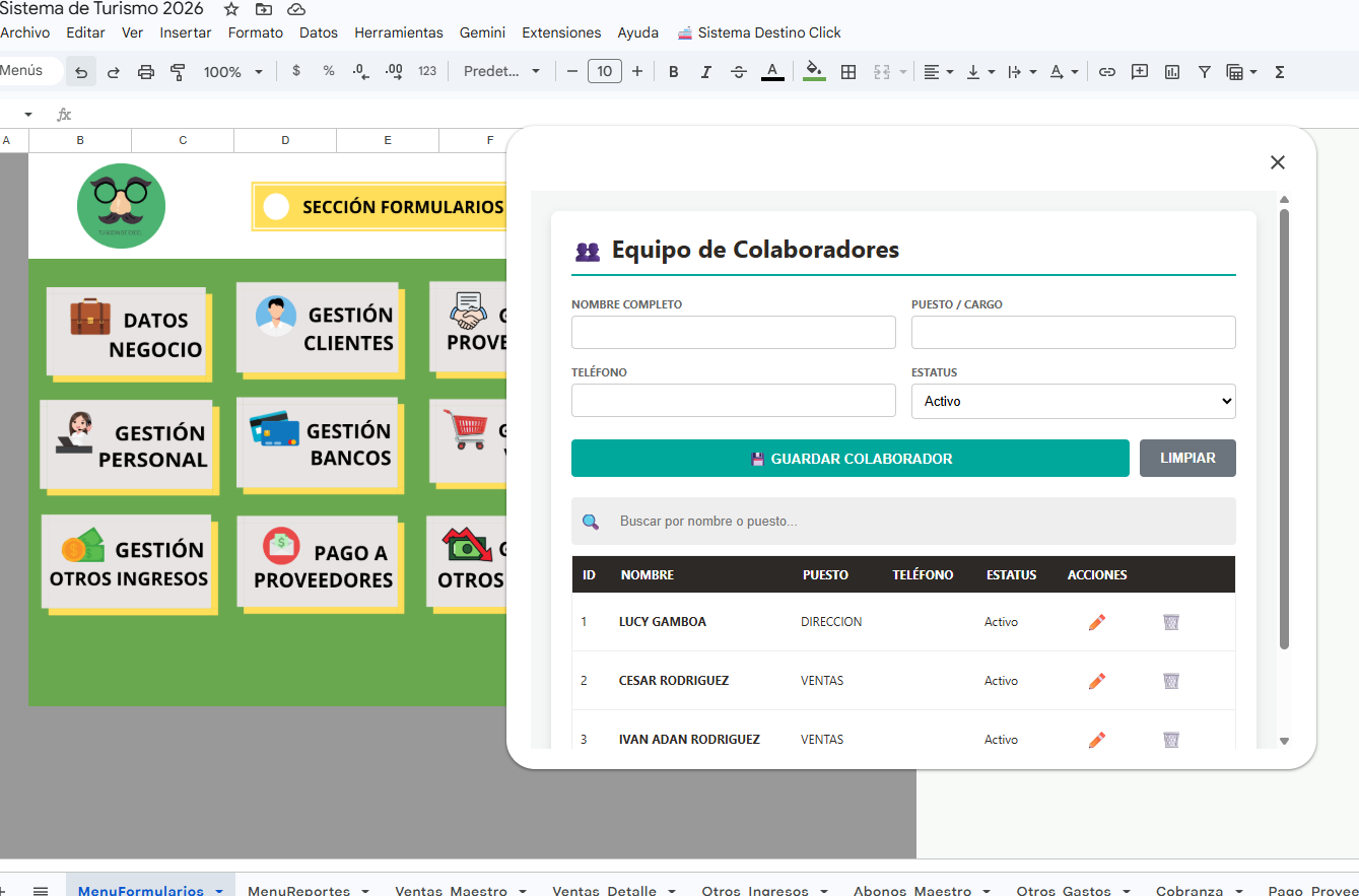 Sistema para Agencia Turistica en Google Sheets 2026 ¡Multiusuarios!