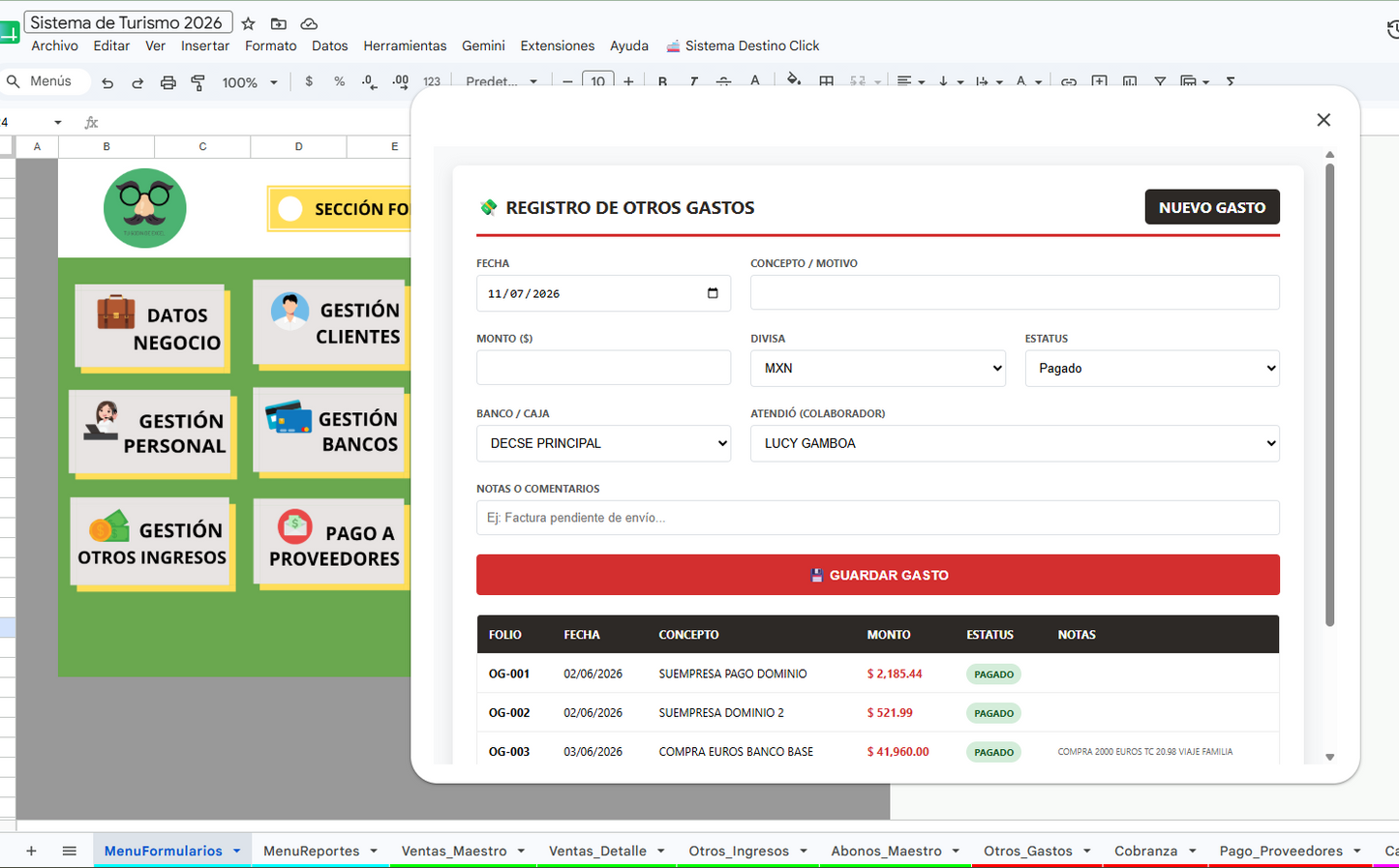 Sistema para Agencia Turistica en Google Sheets 2026 ¡Multiusuarios!