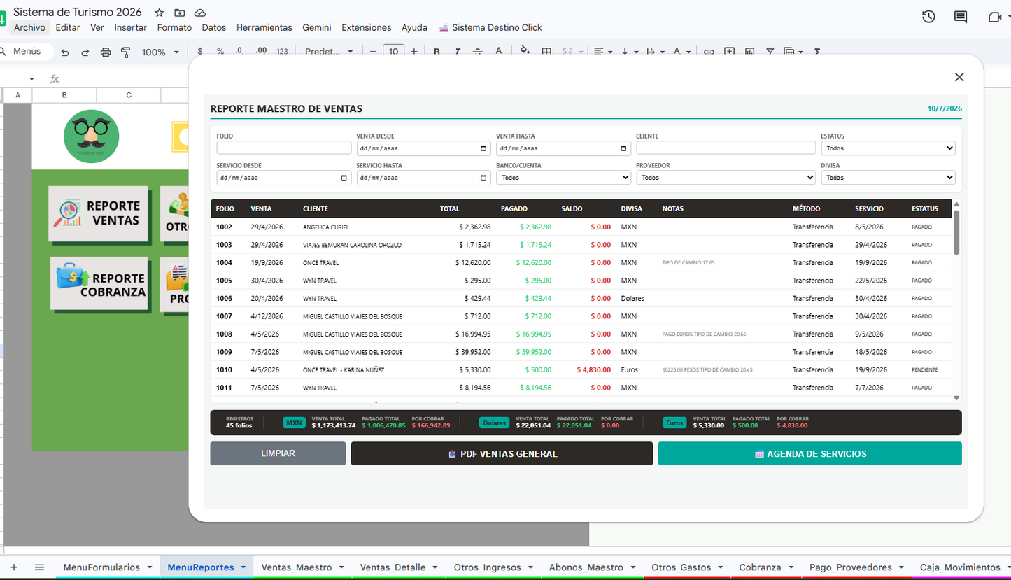 Sistema para Agencia Turistica en Google Sheets 2026 ¡Multiusuarios!