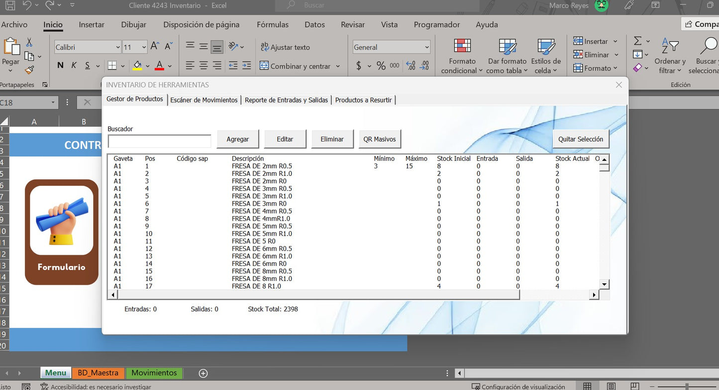 Sistema de Inventario con Generador de QR en Excel 2026 (Entradas y Salidas automáticas)