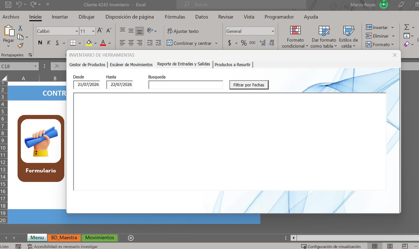 Sistema de Inventario con Generador de QR en Excel 2026 (Entradas y Salidas automáticas)