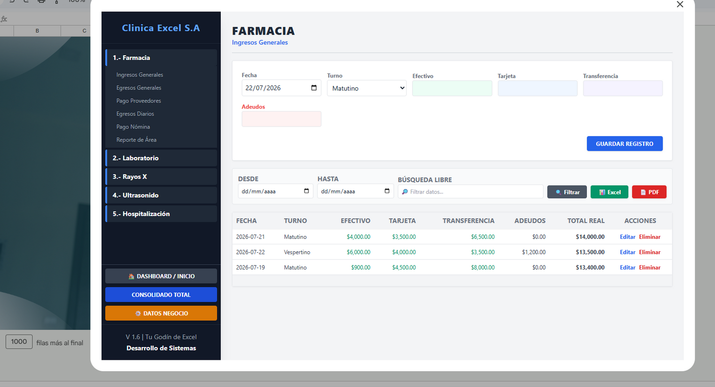 Control Financiero para Clinica Médica en Google Sheets