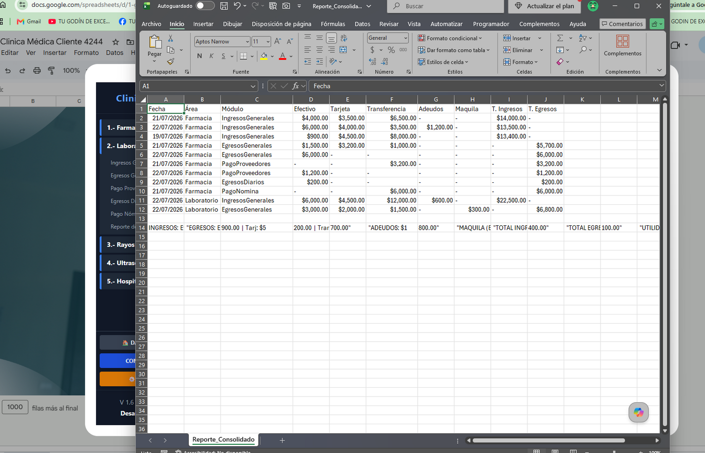 Control Financiero para Clinica Médica en Google Sheets