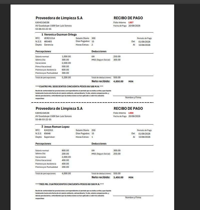 Generador de Multiples Recibos de Nómina en Excel (Windows/MAC)