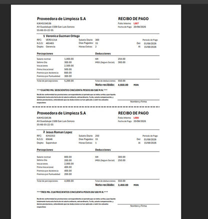 Generador de Multiples Recibos de Nómina en Excel (Windows/MAC)
