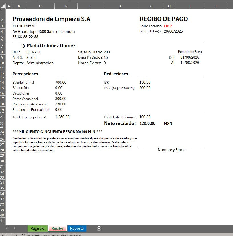 Generador de Multiples Recibos de Nómina en Excel (Windows/MAC)