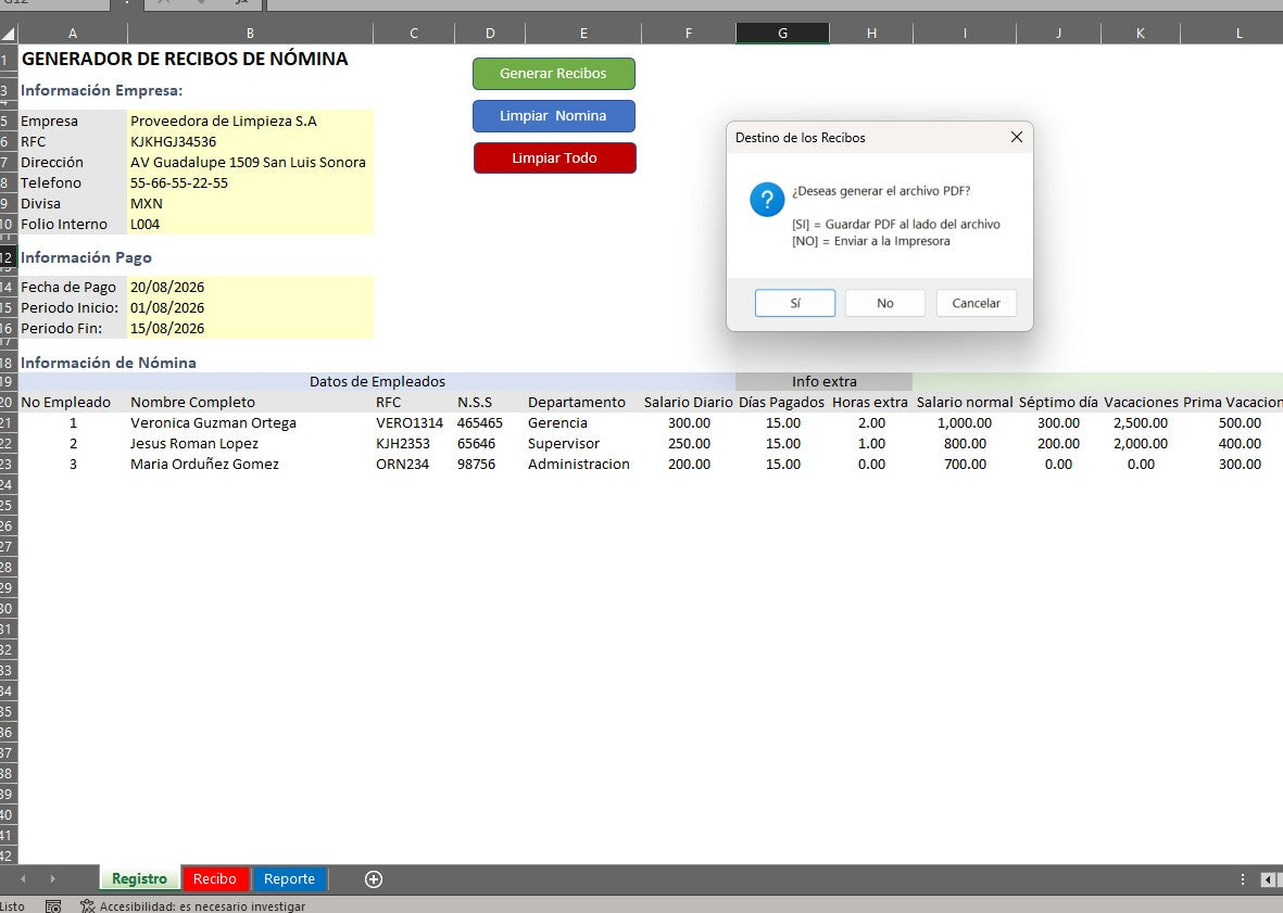 Generador de Multiples Recibos de Nómina en Excel (Windows/MAC)