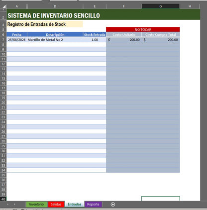 Formato Básico de Control de Inventario en Excel (Stock, Precio de Venta y Compra)
